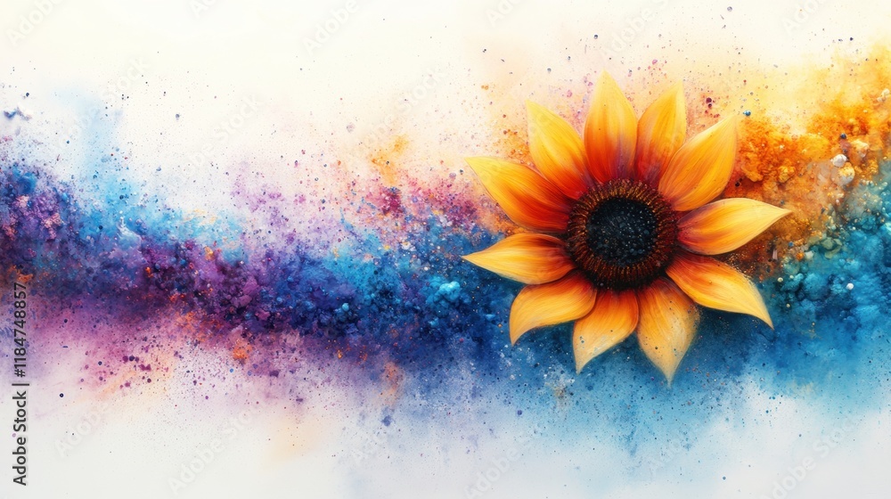 Vibrant Sunflower with Colorful Abstract Background Design Vibrant Sunflower with Colorful Abstract Background Design