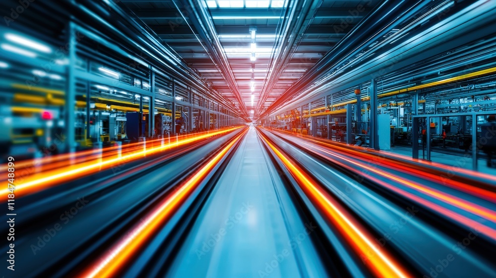 A vibrant, abstract image depicting illuminated lines racing through a modern industrial setting, evoking speed and motion. A vibrant, abstract image depicting illuminated lines racing through a modern industrial setting, evoking speed and motion.