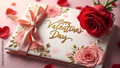 Romantic Elegance: Heartfelt Wishes on a Charming Valentine's Day Card with a Beautiful Rose & Ribbon