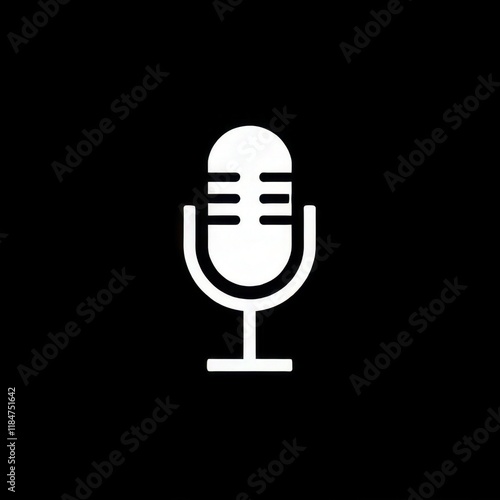 black and white microphone icon in black backround