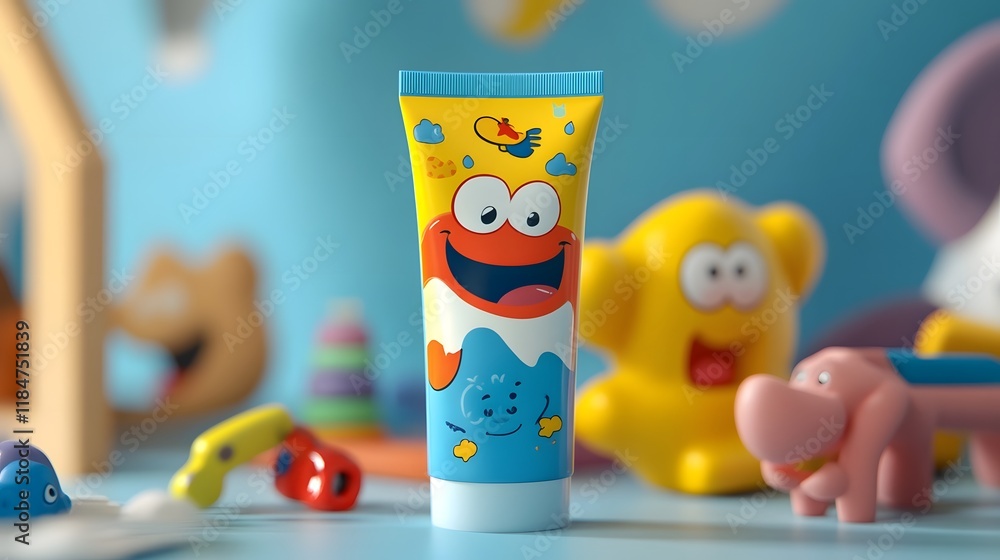 custom made wallpaper toronto digitalVibrant Cartoon-Themed Kids' Toothpaste Tube with Playful Surrounding Toys