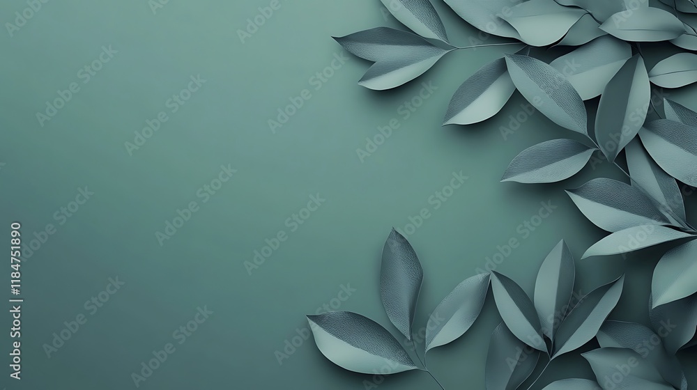 Elegant Teal Leaves on a Monochromatic Background Elegant Teal Leaves on a Monochromatic Background