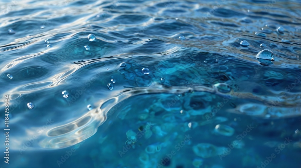 Blue water with ripples on the surface. Defocus blurred transparent blue colored clear calm water surface texture with splashes and bubbles. Water waves with shining pattern texture background. Blue water with ripples on the surface. Defocus blurred transparent blue colored clear calm water surface texture with splashes and bubbles. Water waves with shining pattern texture background.