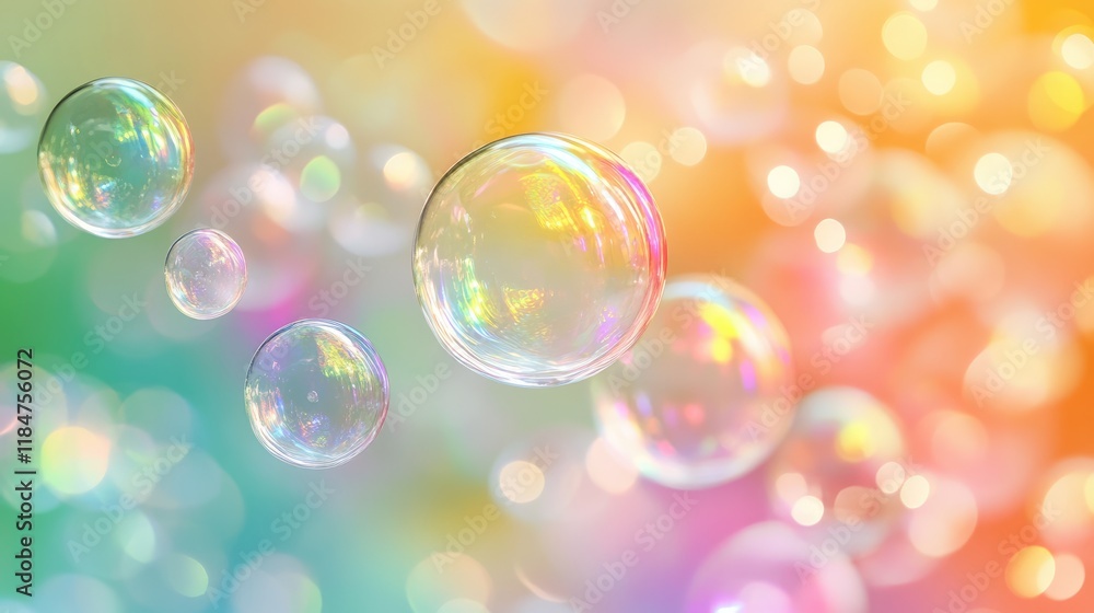 Transparent spheres in vivid rainbow colors floating on a soft gradient pastel background, mesmerizing and dreamy, colorful bubbles, abstract art Transparent spheres in vivid rainbow colors floating on a soft gradient pastel background, mesmerizing and dreamy, colorful bubbles, abstract art