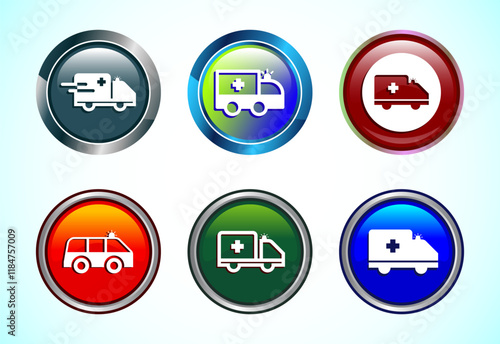 Ambulance icon design illustration. Emergency car, medicine van symbol. Button design set