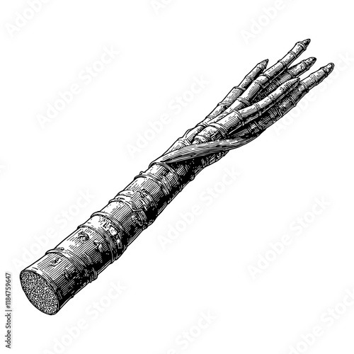 Sugar Cane Detailed Black and White Outline Line Art Drawing of Plant Stem with Knot and Stalk