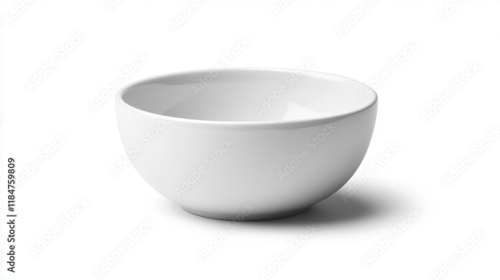 Elegant White Ceramic Bowl on Light Background with Shadow Elegant White Ceramic Bowl on Light Background with Shadow