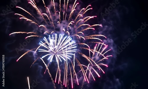 Vibrant fireworks display in night sky with colorful explosions