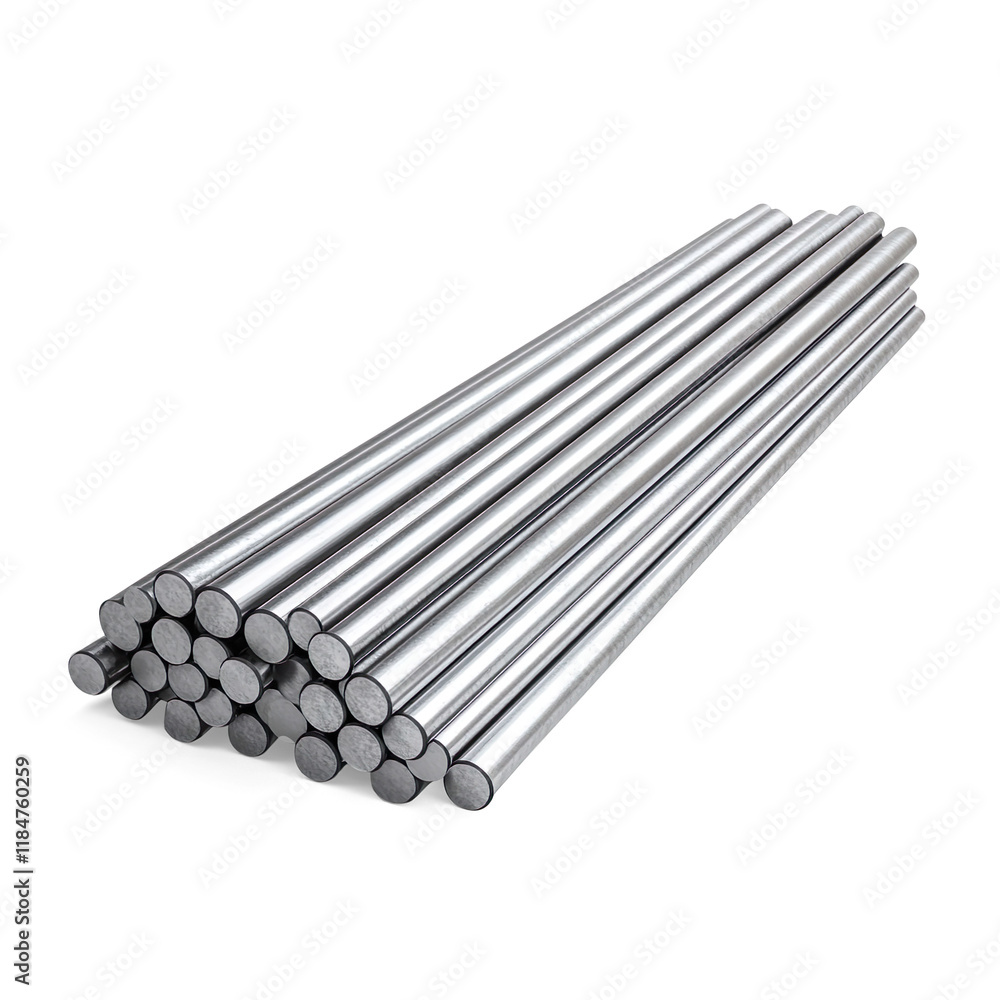 Stack of Shiny Metal Rods in Triangular Formation on a Transparent Background Stack of Shiny Metal Rods in Triangular Formation on a Transparent Background