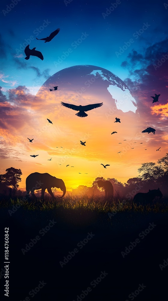 Fototapeta premium Golden Sky Over The Peaceful African Savanna