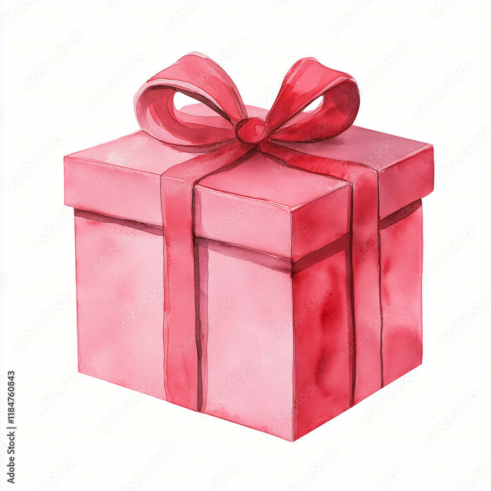 Obraz premium A watercolor Christmas red gift box with a red ribbon painting illustration isolated on a white background, Christmas gift box illustration, AI 