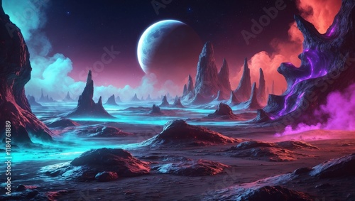 Wallpaper Mural Beautiful abstract and neon alien mountain landscape Torontodigital.ca