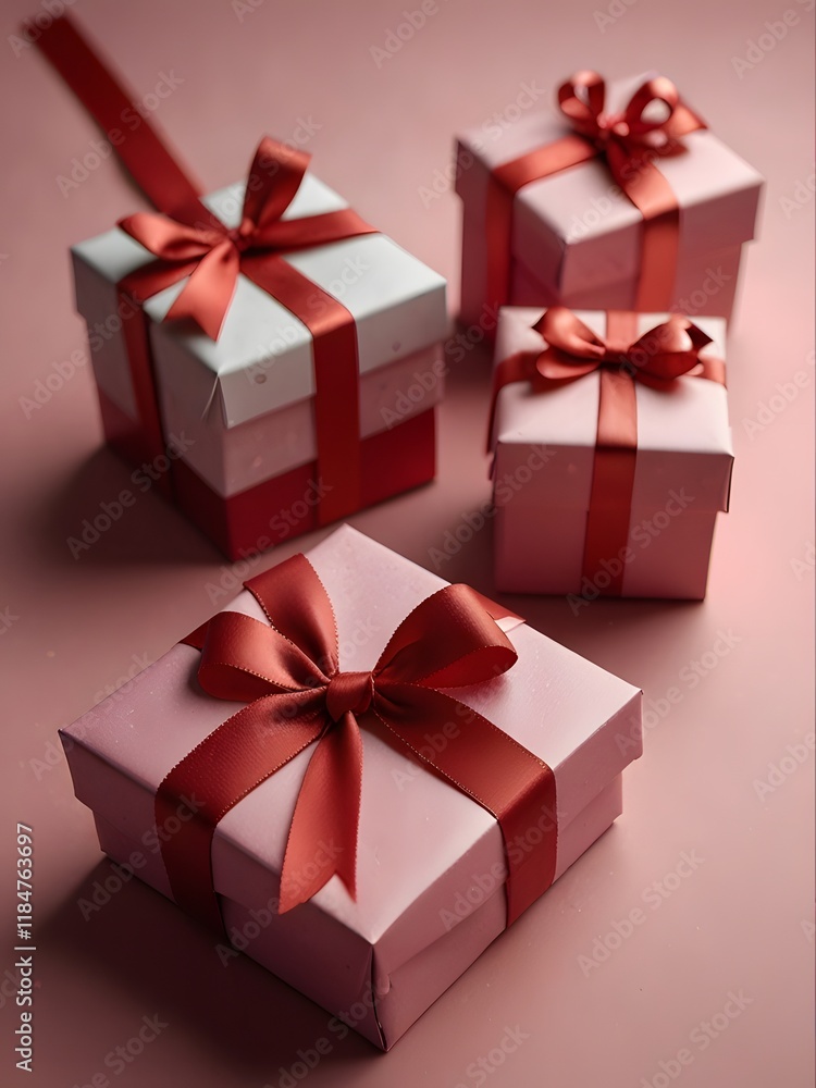 Elegant Pink and Red Gift Boxes with Ribbons Romantic Present Arrangement Valentine s Day or Elegant Pink and Red Gift Boxes with Ribbons Romantic Present Arrangement Valentine s Day or