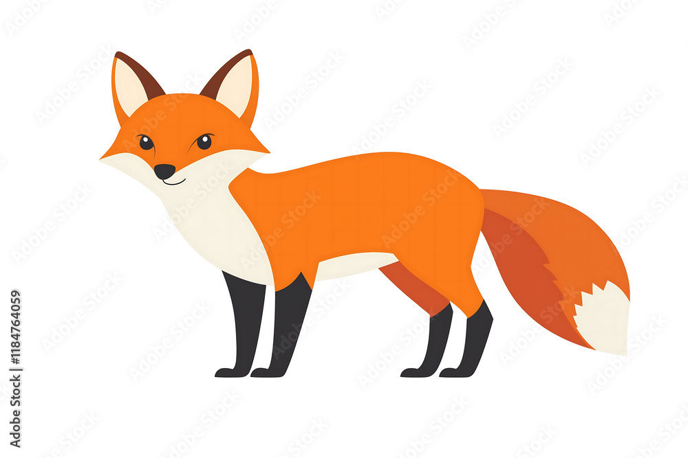 Obraz premium Charming cartoon fox with vibrant orange fur and a playful demeanor. Isolated on transparent white background, png