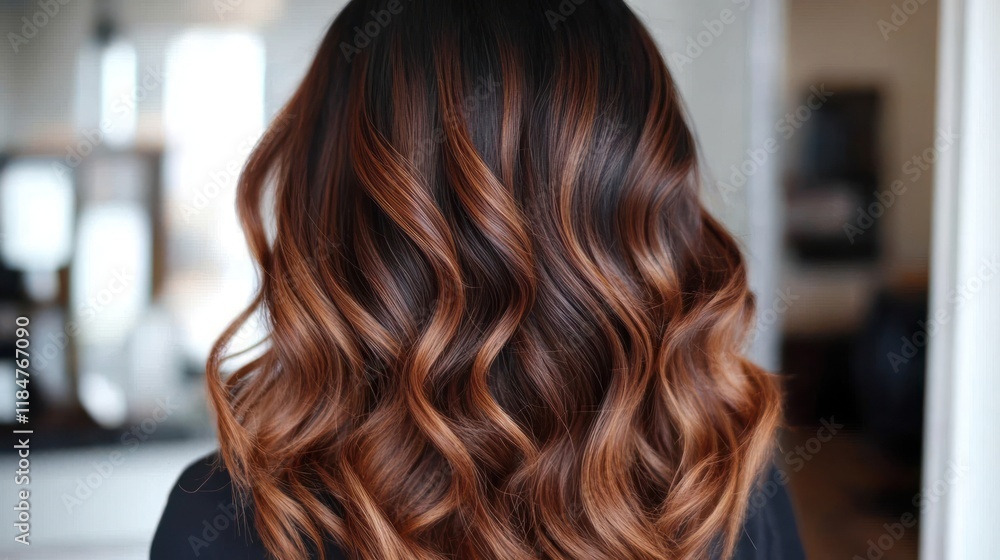 Woman's long, wavy auburn and brown hair. (1) Woman's long, wavy auburn and brown hair. (1)