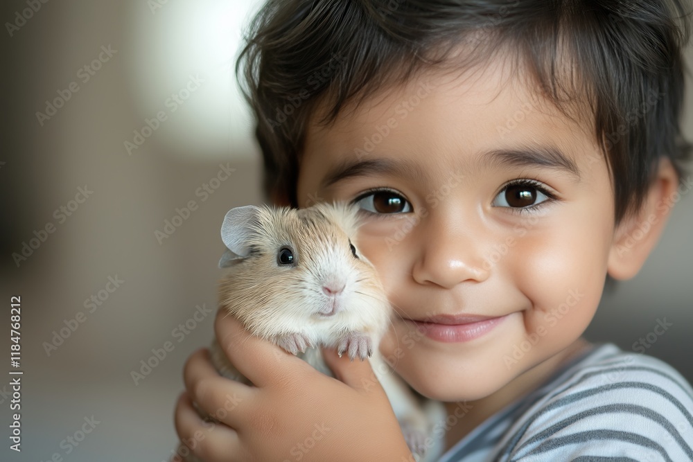 Boy is Smiling While Holding Brown Hamster Indoors. Bright Eyes Show Warm Connection Between Child and Pet. Soft Light Creates Cozy and Loving Atmosphere. AI generated Boy is Smiling While Holding Brown Hamster Indoors. Bright Eyes Show Warm Connection Between Child and Pet. Soft Light Creates Cozy and Loving Atmosphere. AI generated