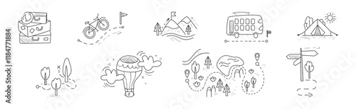 Travel and Vacation Line Object and Element Vector Set