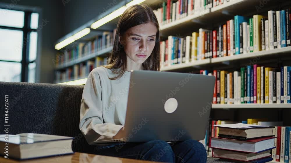 Student Drafting Assignment Using Laptop in Quiet Library Student Drafting Assignment Using Laptop in Quiet Library
