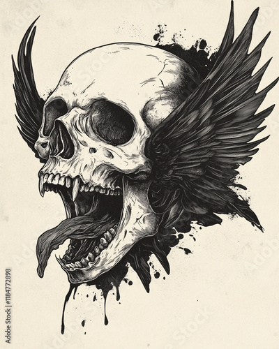 Skull and Wing Chest aggressive illustration photo