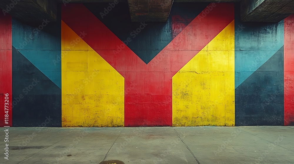 Naklejka premium Geometrically Painted Wall Underneath Bridge Structure