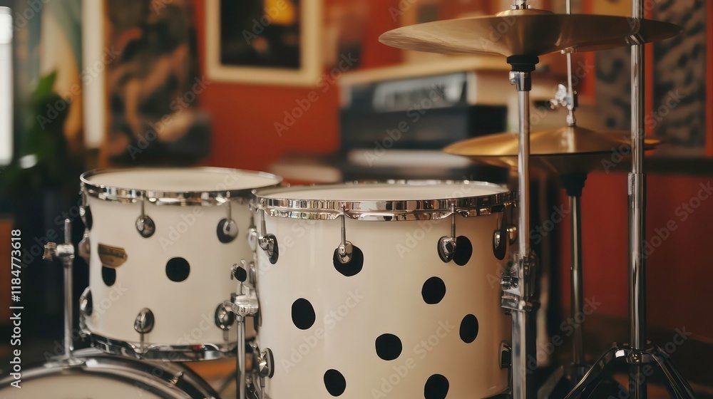Obraz premium Close-up of a polka dot drum kit in a music room.