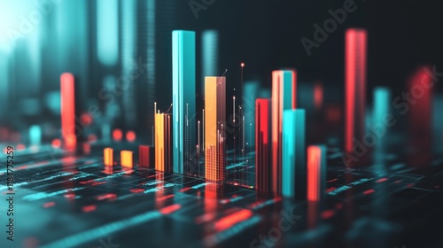 A visually striking D bar graph displaying comparative data, with layered bars in different colors, creating a sense of depth and complexity in financial analysis. photo