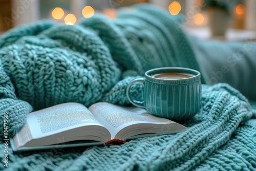 Wallpaper Mural Cozy Winter Scene with Book and Coffee on Knit Blanket Torontodigital.ca