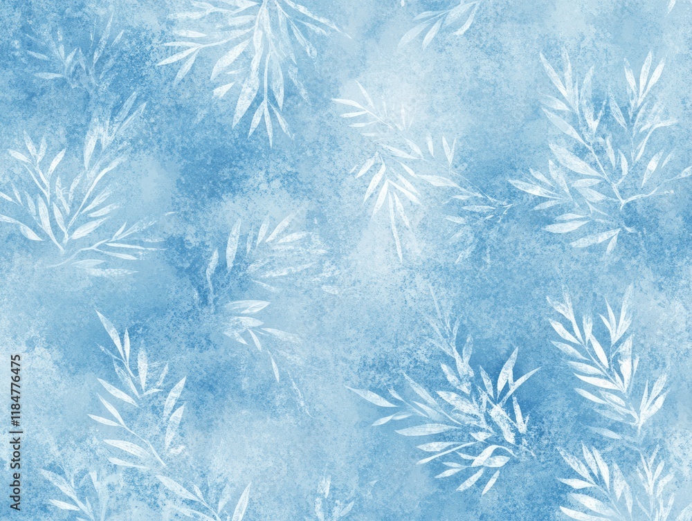 White Leaf Branches on a Blue Textured Background White Leaf Branches on a Blue Textured Background