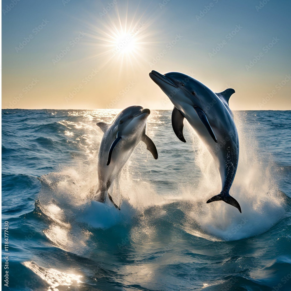 Fototapeta premium two dolphins jumping