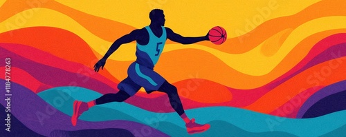 Dynamic basketball action urban sports scene graphic artwork colorful environment creative viewpoint visatuk style