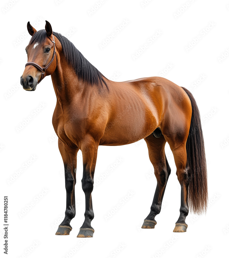 Obraz premium Majestic brown horse cutout on animal studio environment high fidelity viewpoint isolated on transparent background png