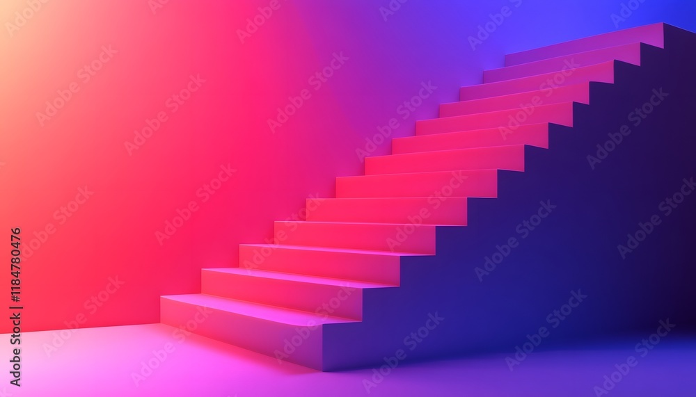 A vibrant, modern staircase illuminated with striking pink and blue hues, creating a visually captivating atmosphere. Ideal for backgrounds or design elements in digital projects. A vibrant, modern staircase illuminated with striking pink and blue hues, creating a visually captivating atmosphere. Ideal for backgrounds or design elements in digital projects.