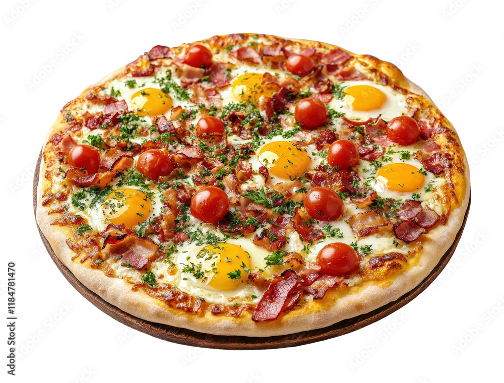 Delicious breakfast pizza with eggs and bacon kitchen food cozy home top view culinary delight isolated on transparent background png Delicious breakfast pizza with eggs and bacon kitchen food cozy home top view culinary delight isolated on transparent background png