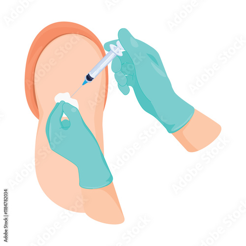 Illustration of a healthcare worker s hands preparing and administering a vaccine to a patient in a clinical setting