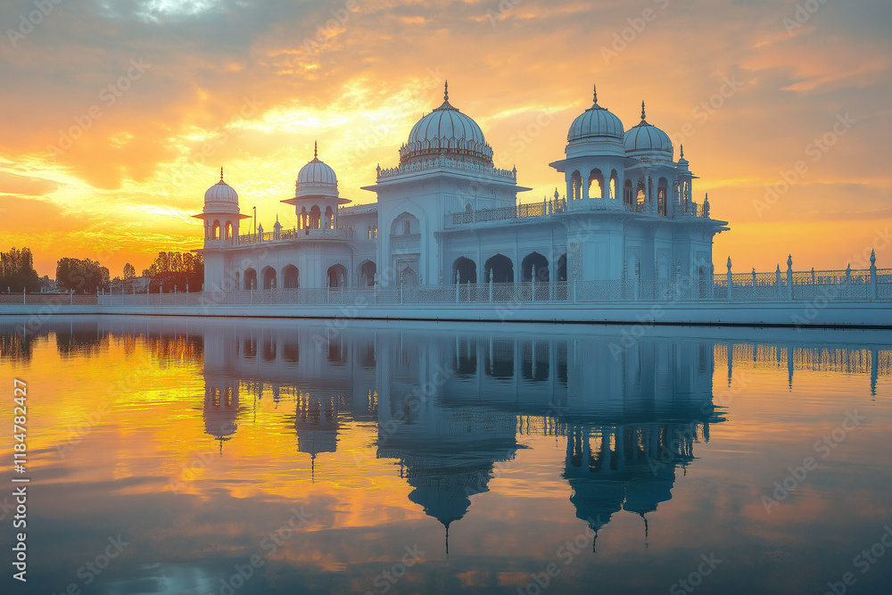 Obraz premium Artistic Indian visuals capturing regal architecture at sunset. 