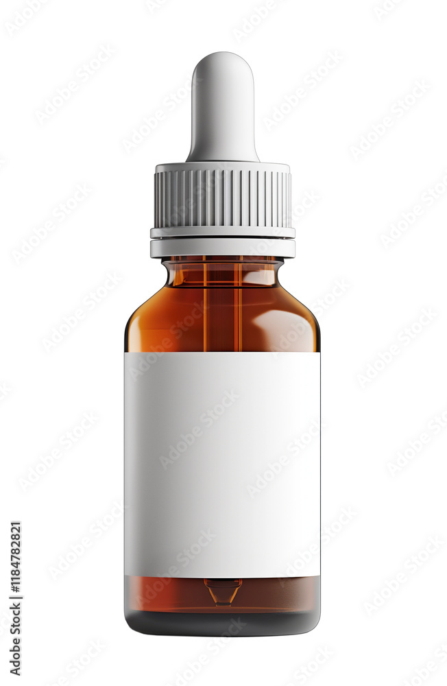 Cosmetic bottle with a dropper in amber shade isolated on white background Cosmetic bottle with a dropper in amber shade isolated on white background