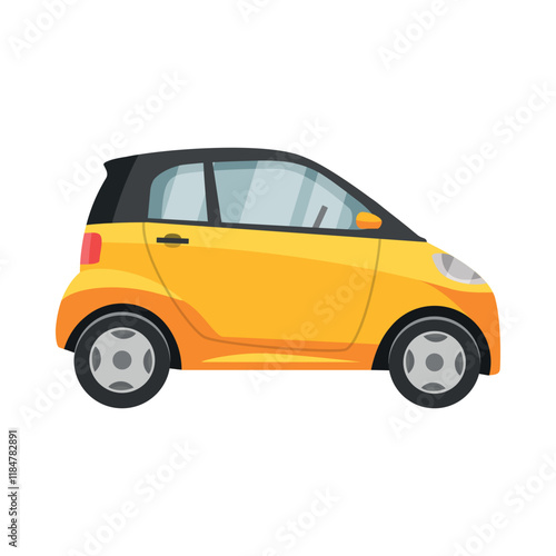 Small yellow car isolated on a white background showcasing its compact design and unique features for automotive enthusiasts