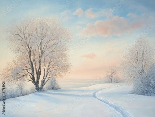 Wallpaper Mural Winter Landscape With Frosty Trees And Snow Covered Path Torontodigital.ca