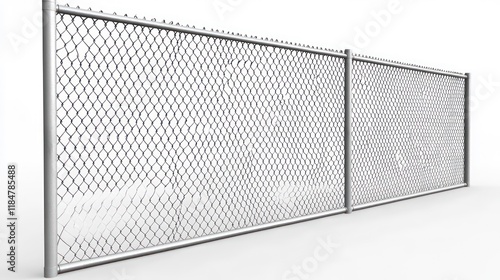 Long section of chain link fence isolated on white background.