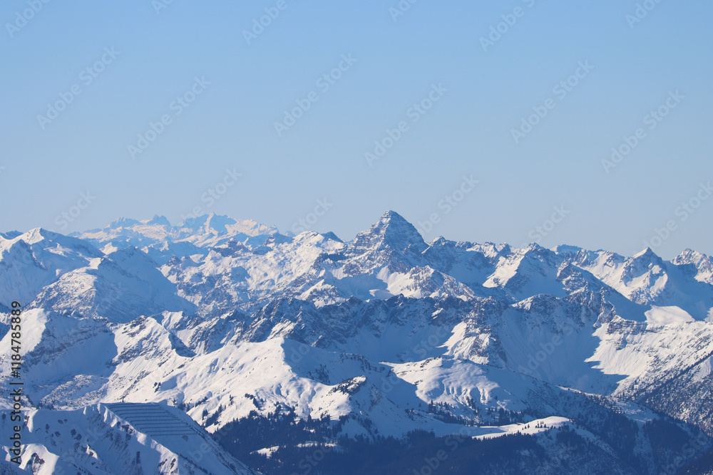 View from top of alps peaks during winter season View from top of alps peaks during winter season