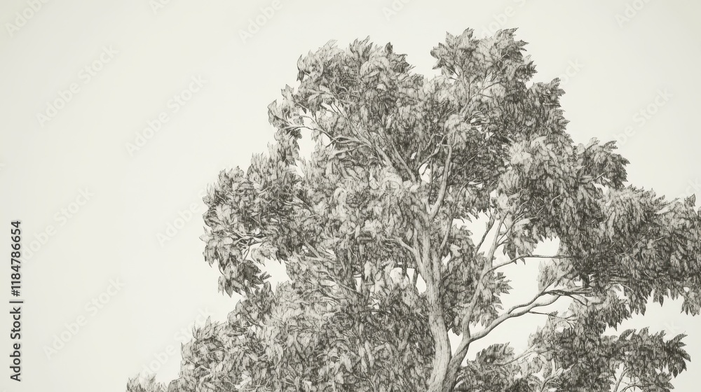 Fototapeta premium Majestic Tree in Detailed Pencil Sketch - A Captivating Artistic Depiction of Nature's Elegance