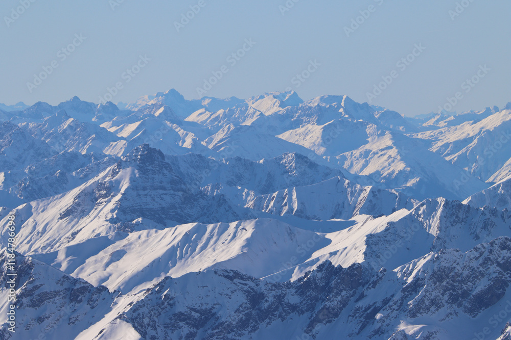 Fototapeta premium Panoramic view from Zugspitze in winter