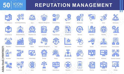 Reputation Management icon collection set. Containing reputation, brand, trust, perception, online presence, public image, credibility icon. Simple vectors illustration.