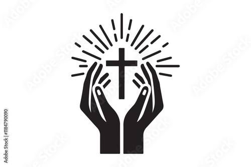 Hands with shining holy cross Design 