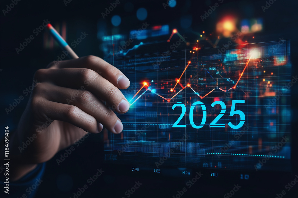 2025 Stock market financial data charts trading graphs on abstract background analytics concept. 2025 Stock market financial data charts trading graphs on abstract background analytics concept.