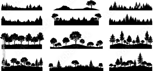 vector Set of forest isolated silhouettes
