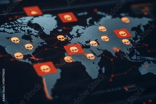Cyber threats mapping global overview infographic digital environment dark conceptual visualization