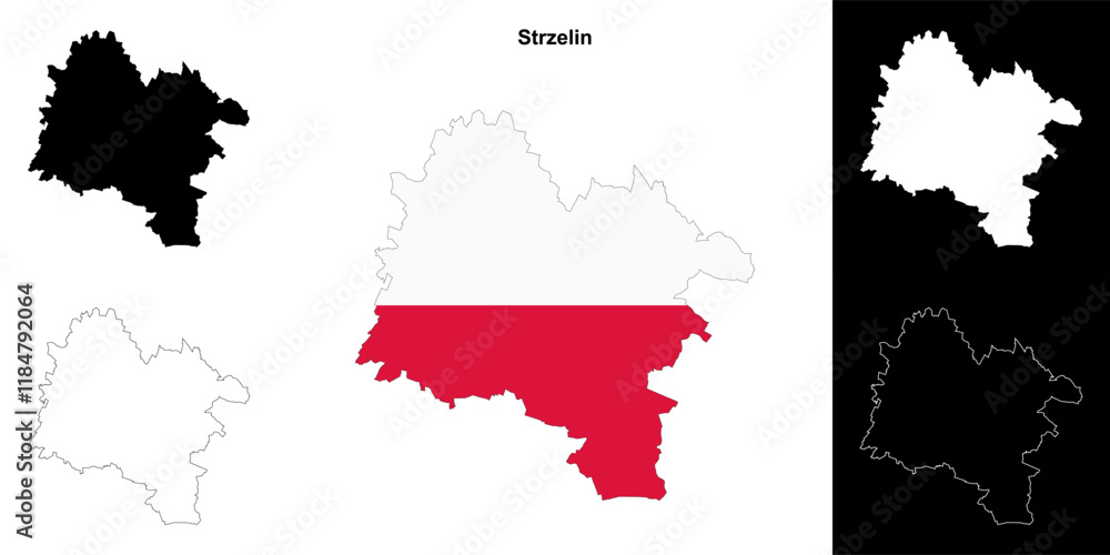 Obraz premium Strzelin county outline map set