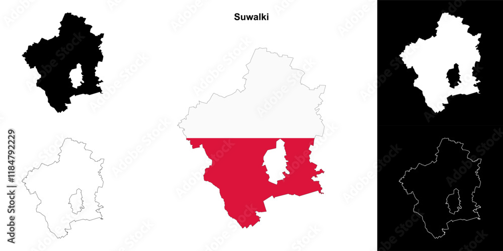 Fototapeta premium Suwalki county outline map set