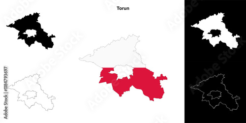 Torun county outline map set